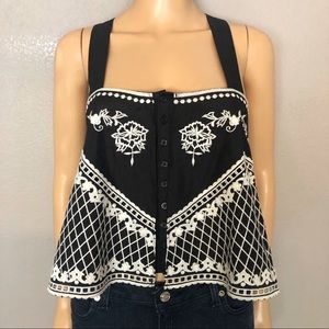 Intermix Eliana Embroidered Swing Tank Black White